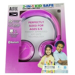 Altec Lansing Kids Headphones 2-in-1 Wireless Wired Volume Limiting Pink Purple